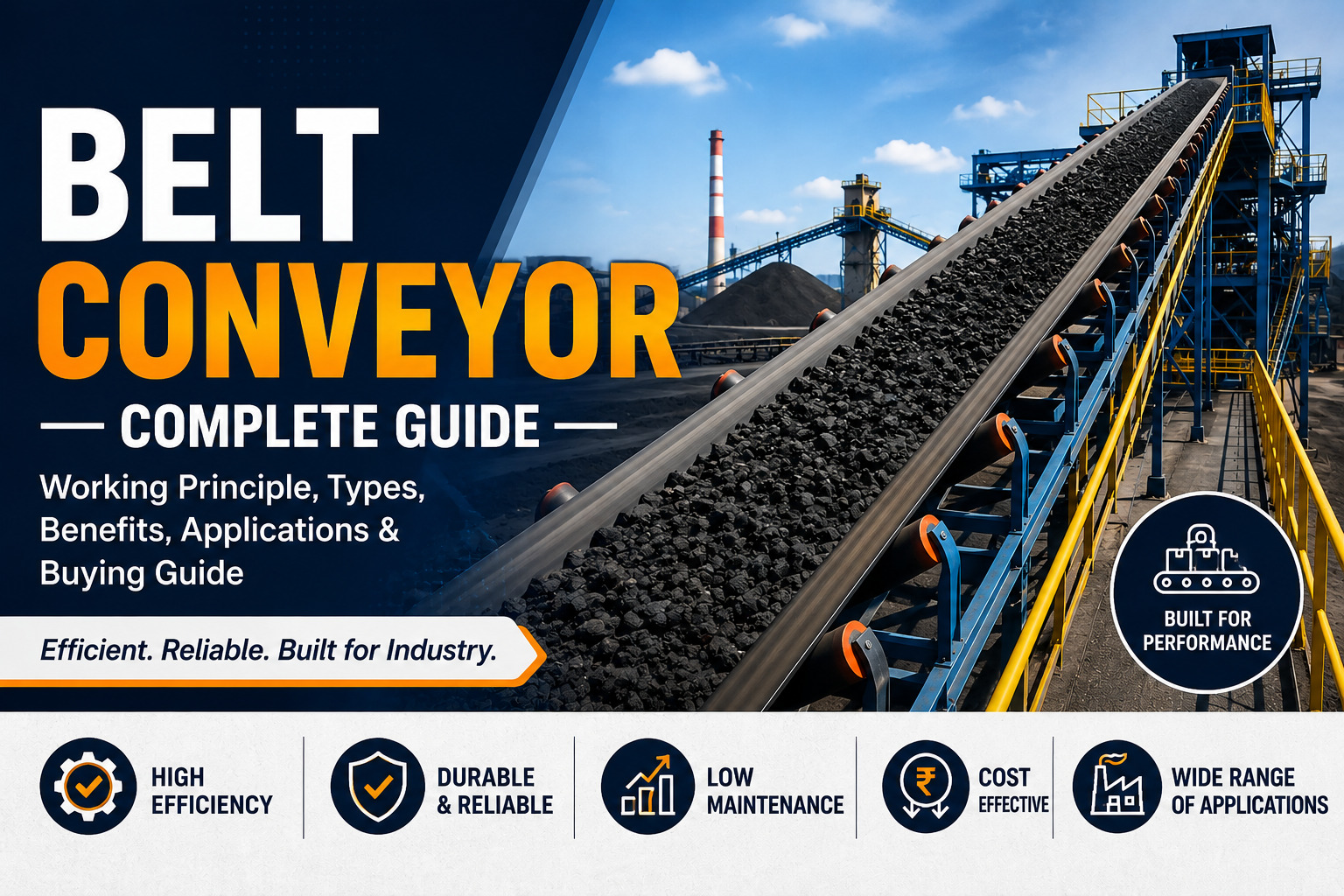 Heavy-duty industrial belt conveyor system for bulk material handling at a manufacturing plant by Shree Techno Engineers.
